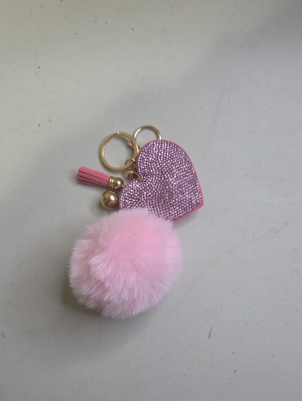 Pink Heart Pom-Pom Key & Card Holder Charm